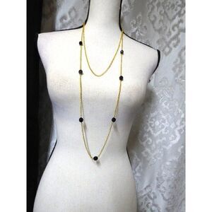 Jet Glass embellished Long Gold-tone necklace